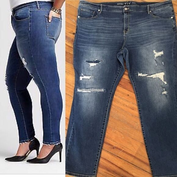Ava & ViV Patch Distressed skinny Jeans - Picture 1 of 7